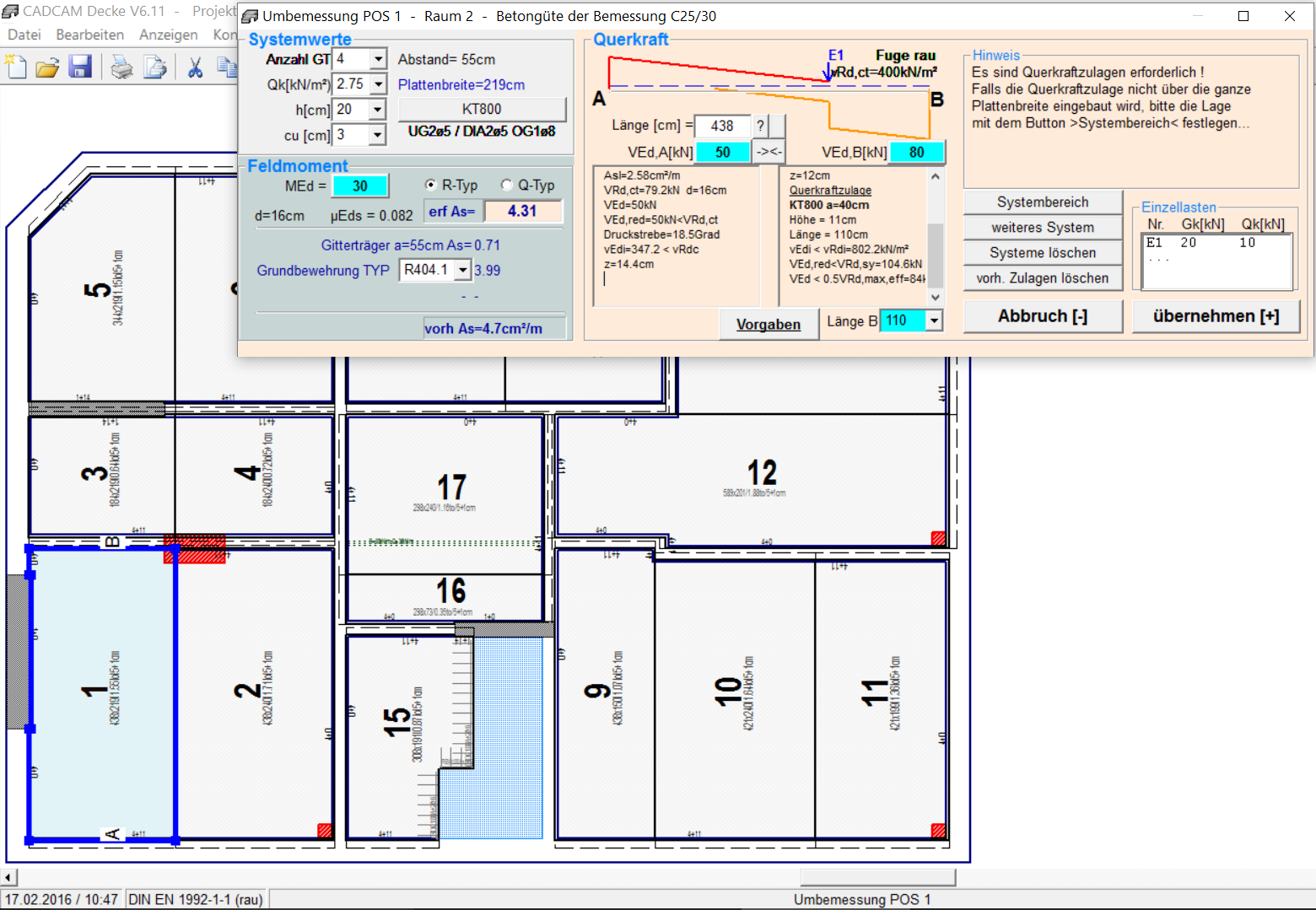 FT-Decke.DCX > Menüpunkte des Deckenmoduls > F6 Statik > FTSTATIK